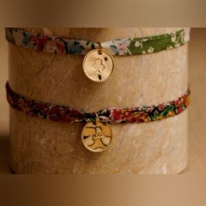 Sezane Floral Charm Bracelets - Gold Charms and Green